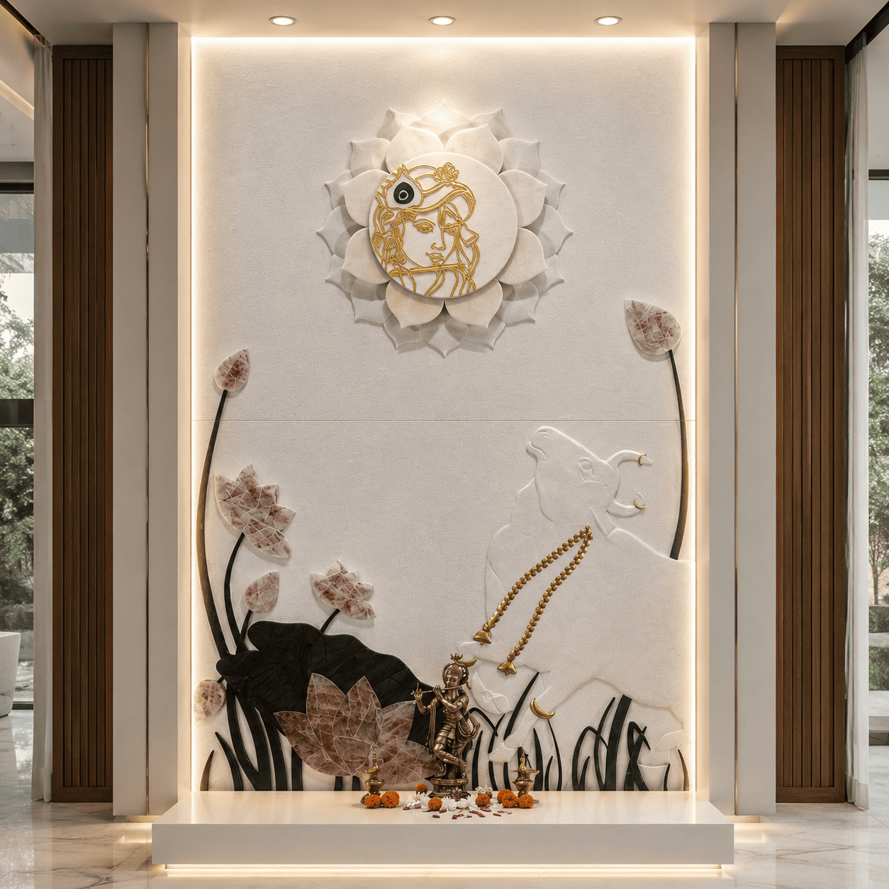 Krishna Overlay Marble Wall Panel