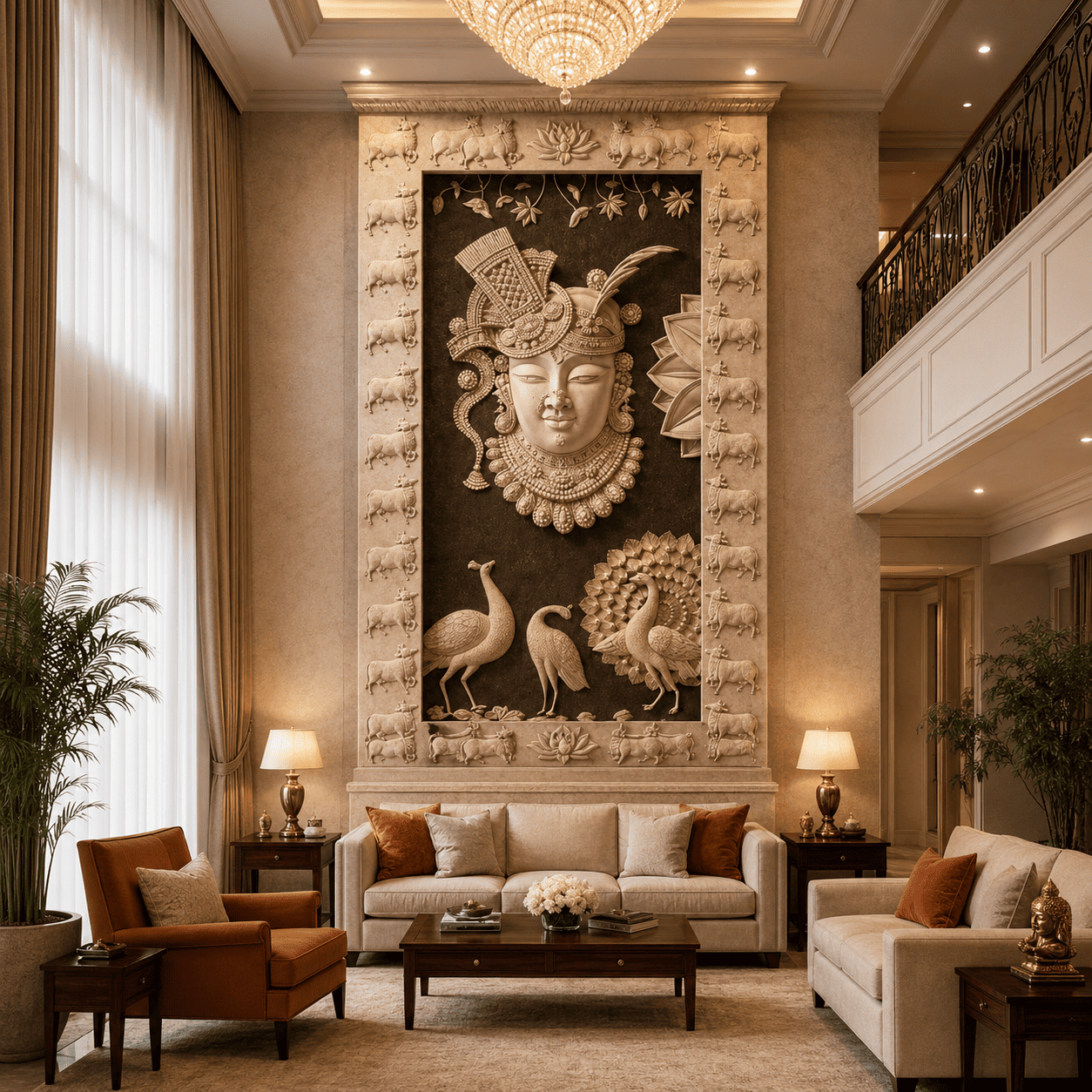 Krishna Heritage CNC Carved Marble Wall Panel