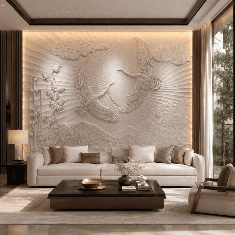 Celestial Cranes Marble Wall Panel