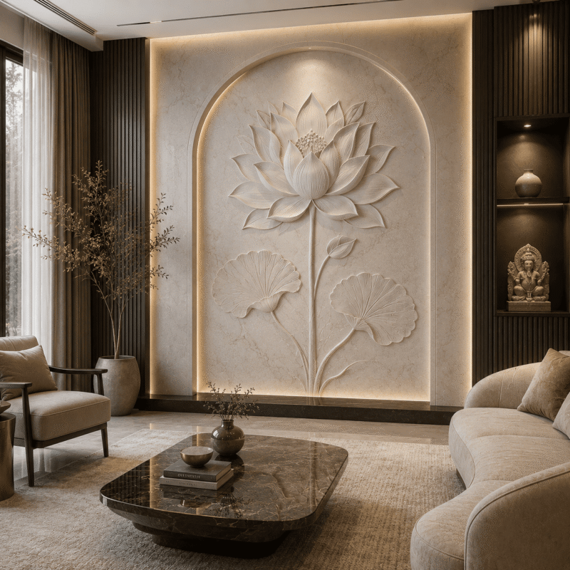 Lotus Bloom Marble Wall Panel