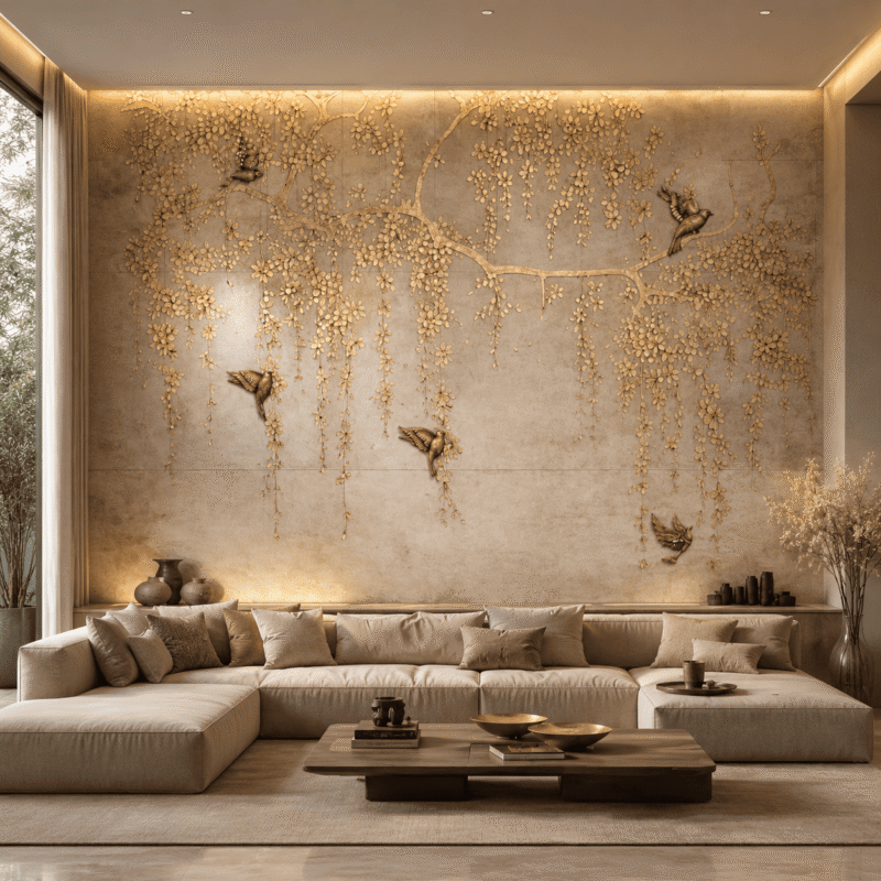 Golden Blossom Marble Wall Mural
