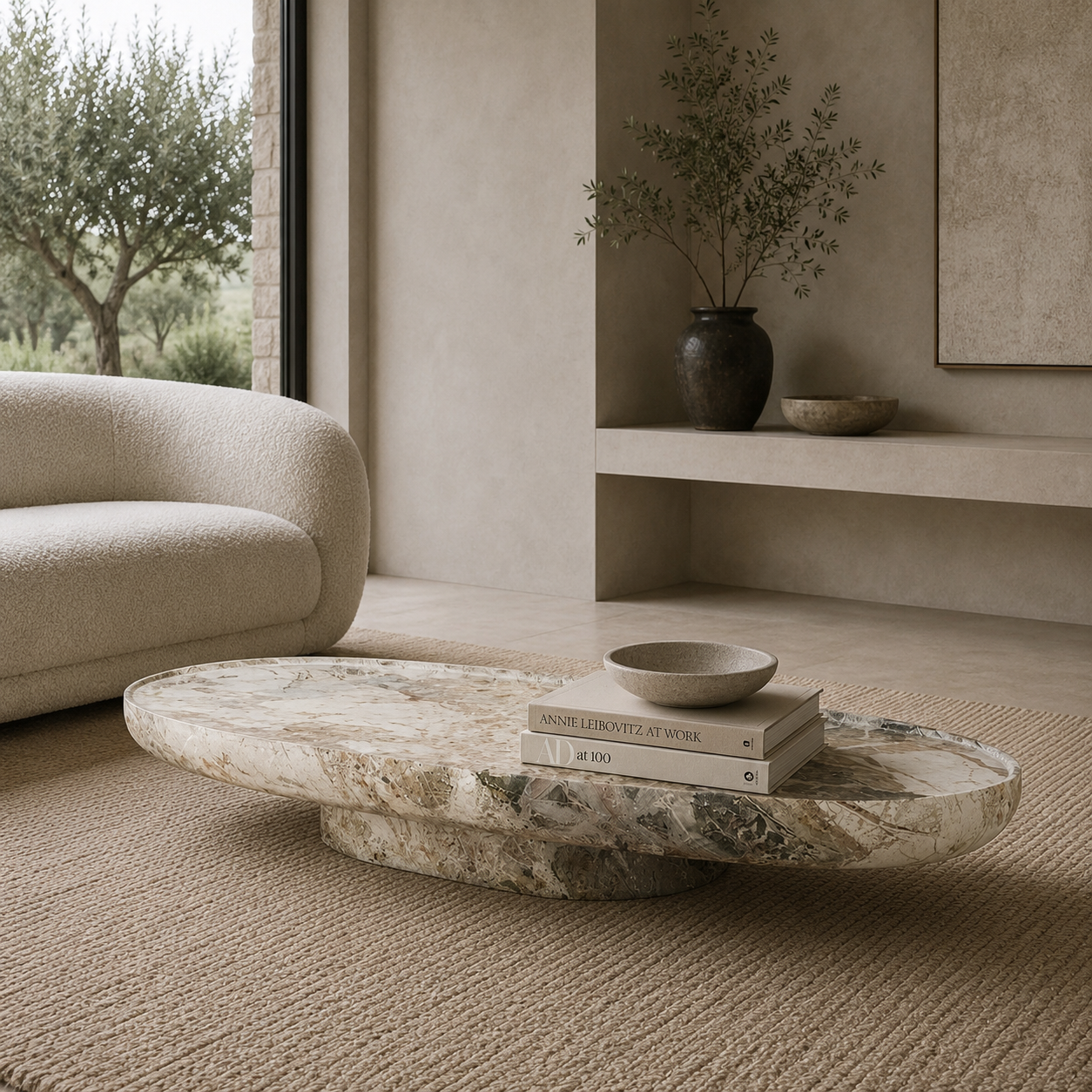 Ivory Travertine Sculptural Coffee Table