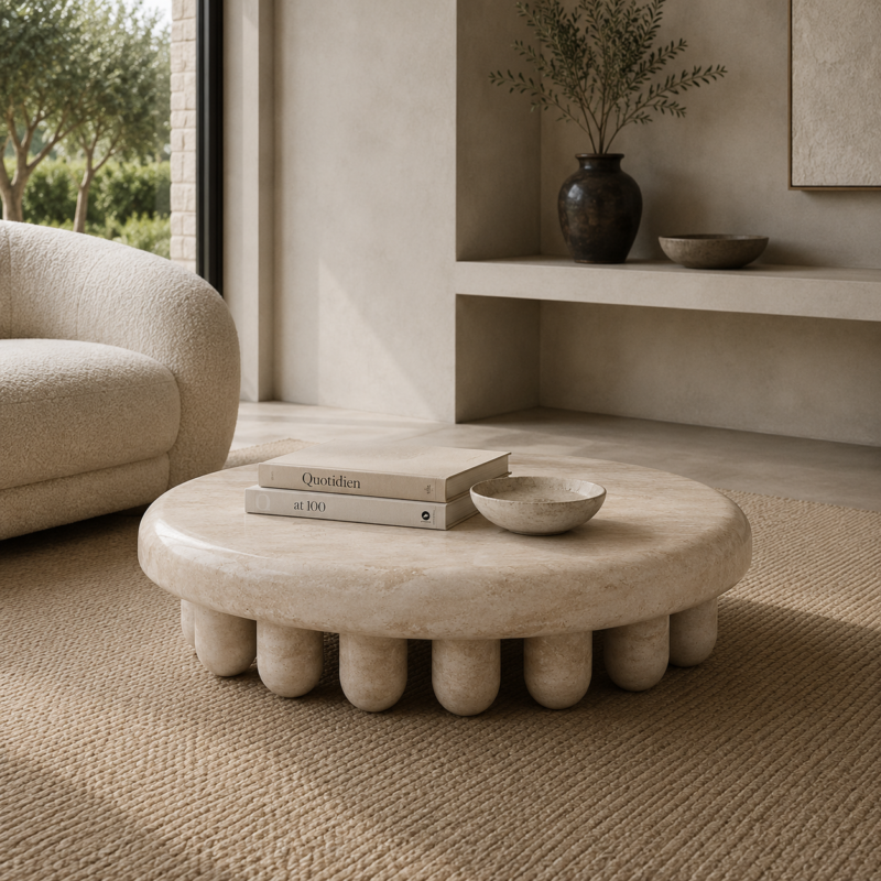 Travertine Pebble Base Coffee Table