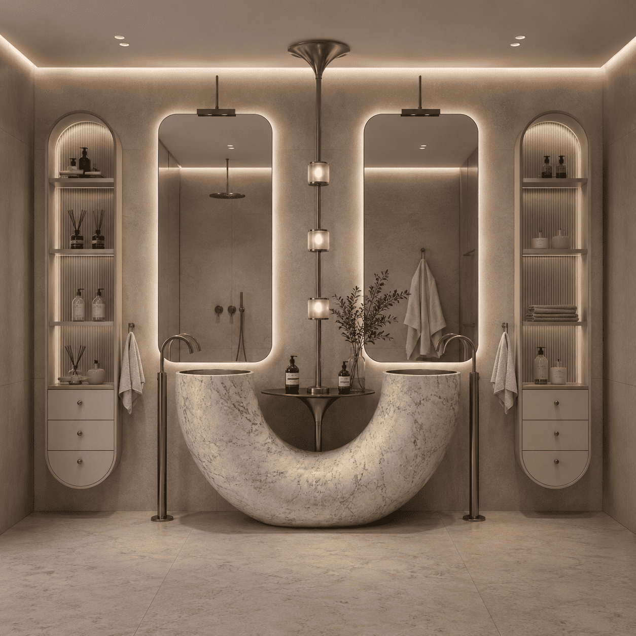 Luna Crescent Marble Double Vanity