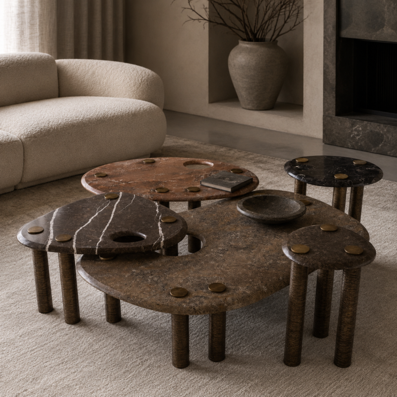 Sculptural Stone Nesting Coffee Table Set