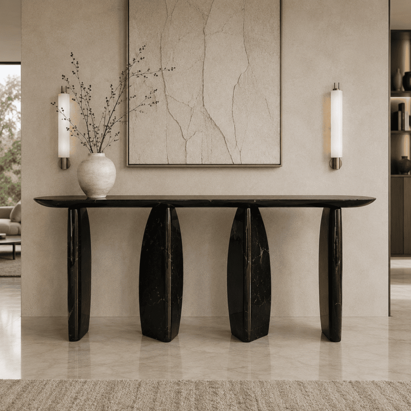 Obsidian Crest Marble Console Table