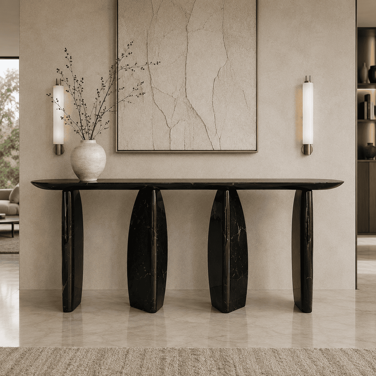 Obsidian Crest Marble Console Table