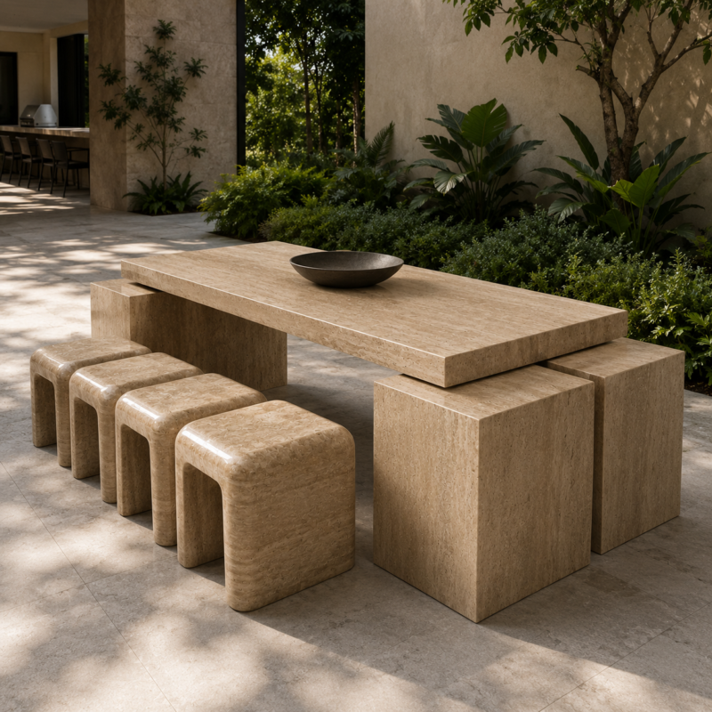 Monolith Travertine Outdoor Dining Table