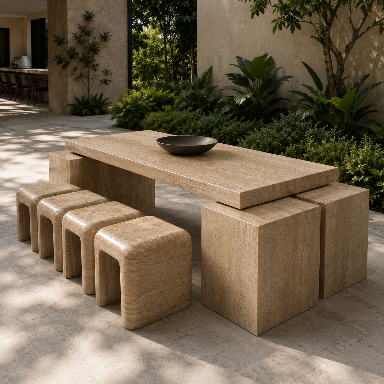 Monolith Travertine Outdoor Dining Table