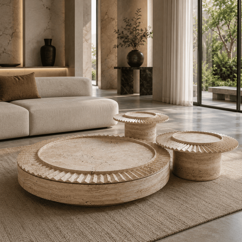 Helios Travertine Coffee Table Set