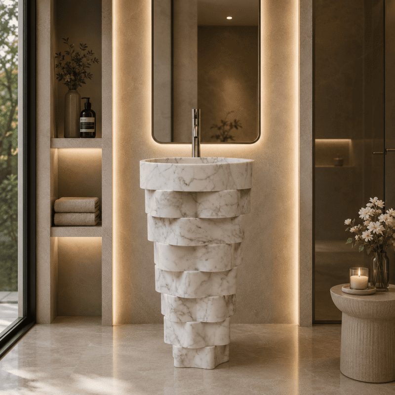Cascade Marble Pedestal Basin