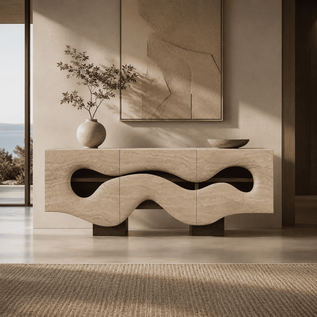 Fluid Horizon Travertine Sideboard