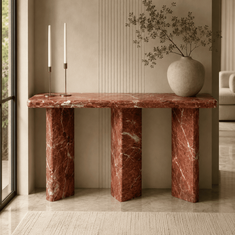 Rosso Pillar Marble Console Table
