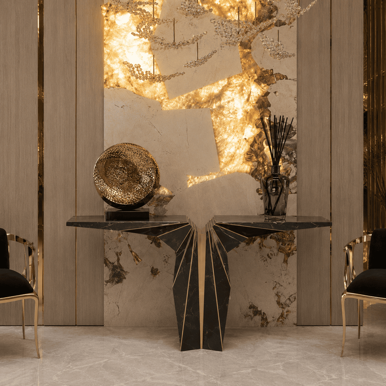 Radiant Noir Marble Console Table