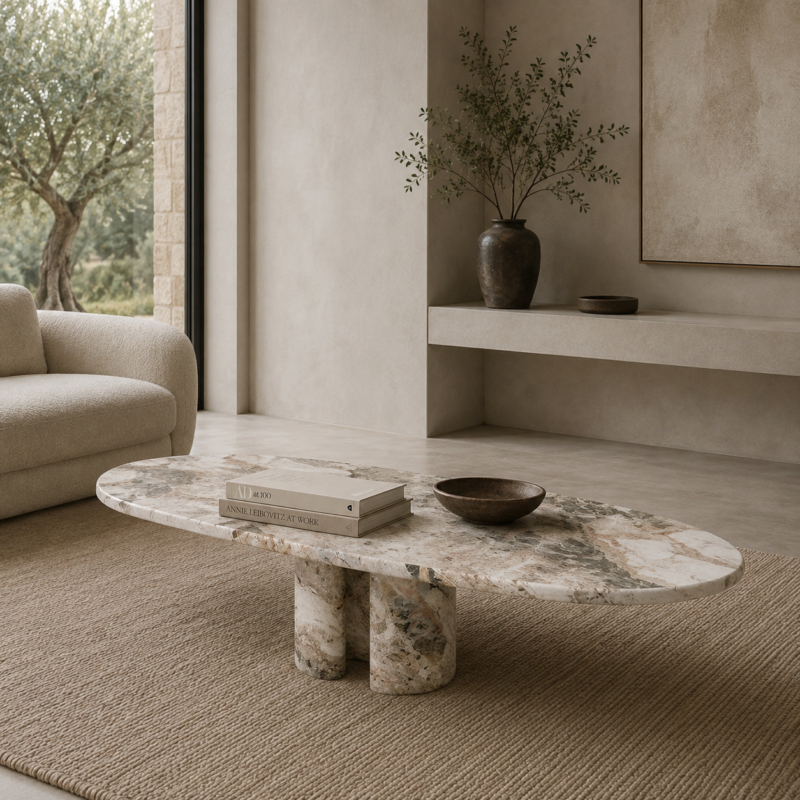 Travertine Sculptural Duo Coffee Table