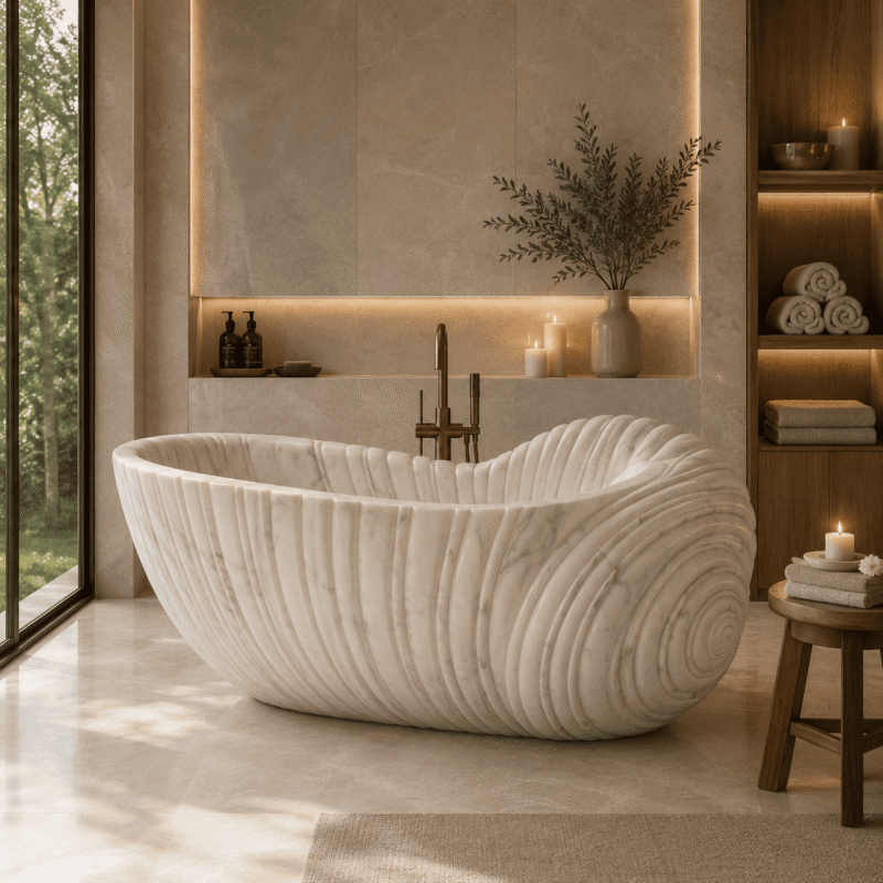 Nautilus Fluted White Marble Bathtub
