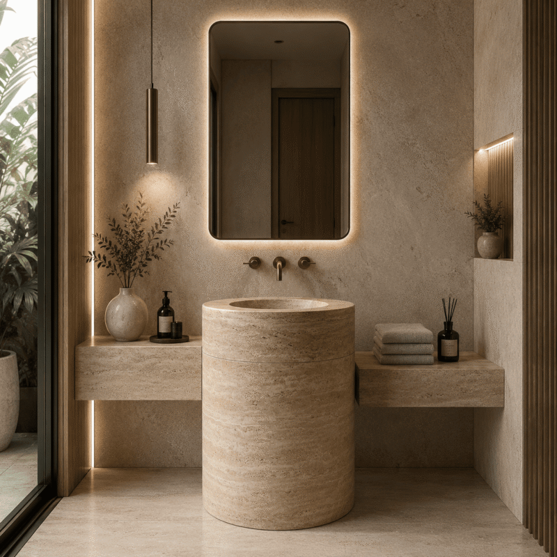 Travertine Halo Pedestal Vanity