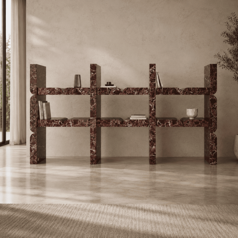 Rosso Grid Marble Display Shelf