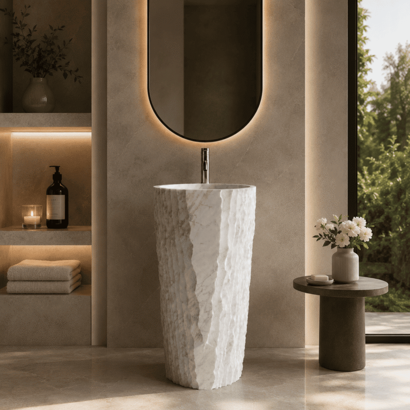 Rockface Marble Pedestal Basin