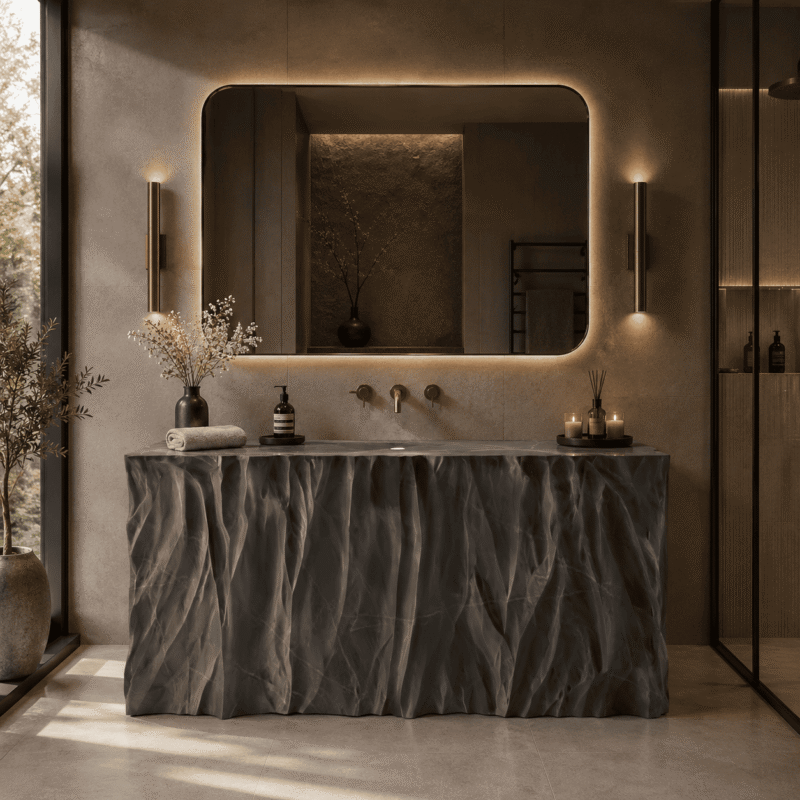 Noir Cascade Sculpted Marble Vanity