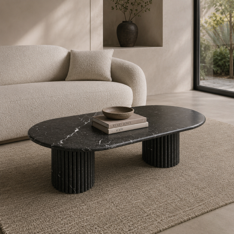 Obsidian Ribbed Marble Coffee Table