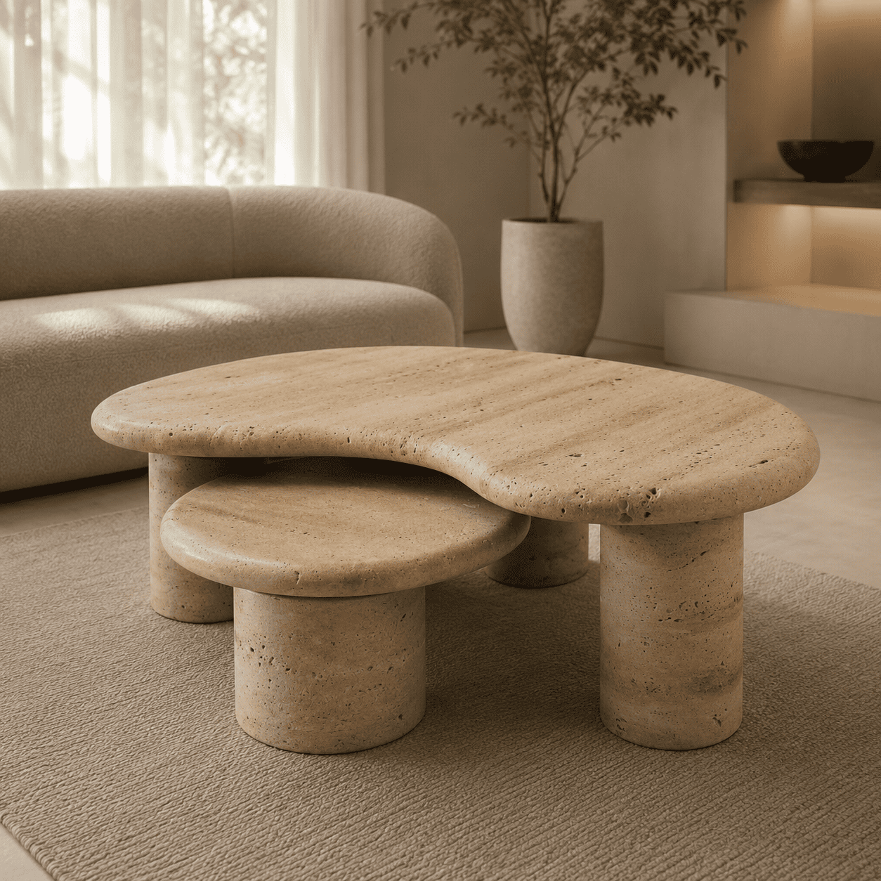 Forma Duo Travertine Coffee Table