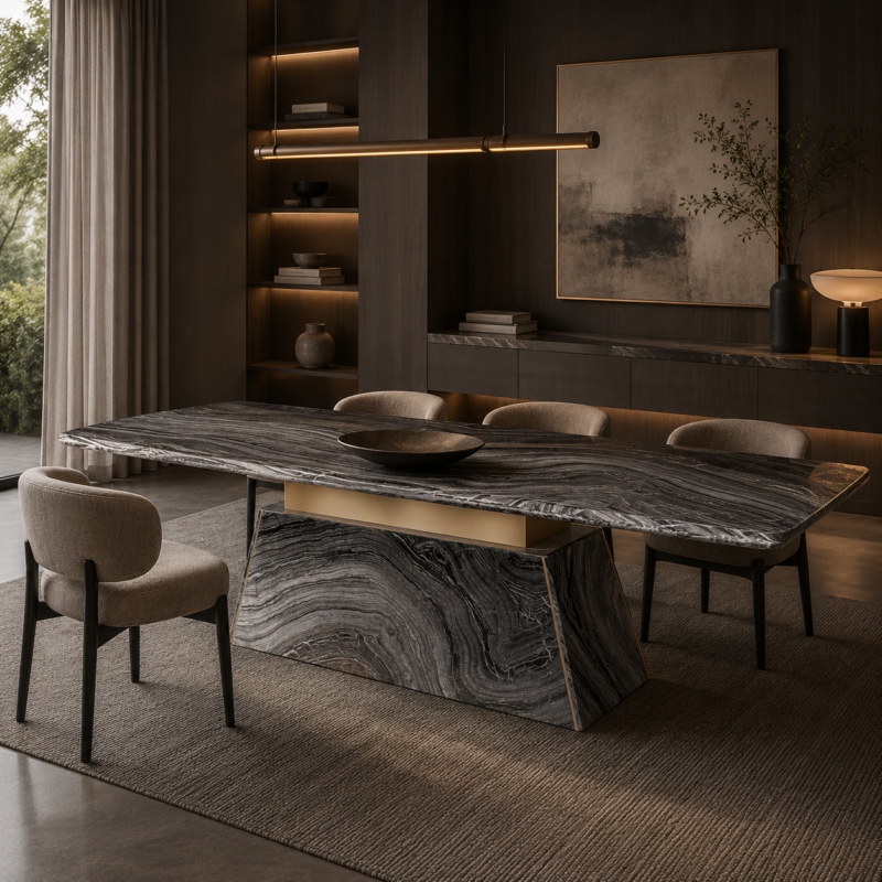 Strata Noir Marble Dining Table