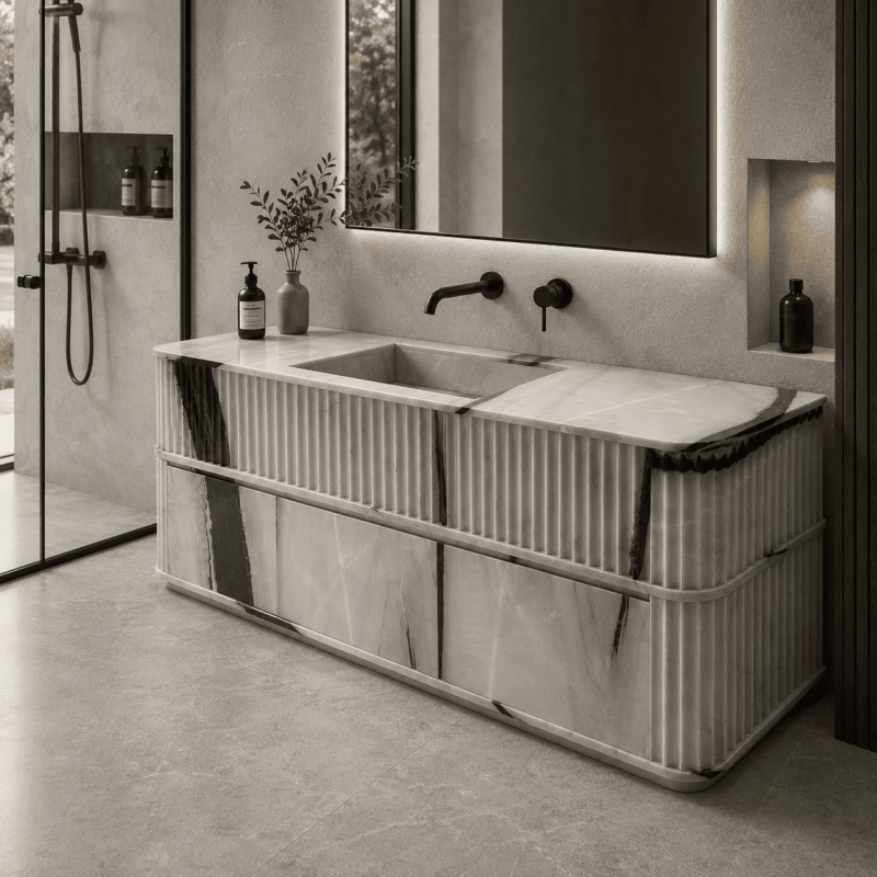 Ribbed Contour Marble Vanity Cabinet