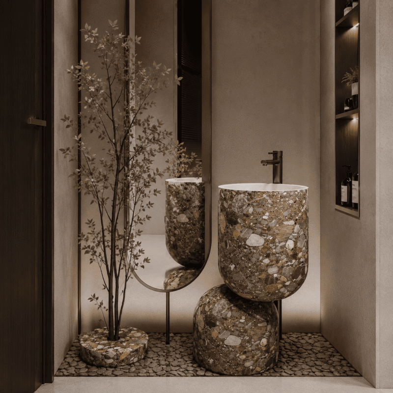 Terrazzo Marble Orb Pedestal Basin